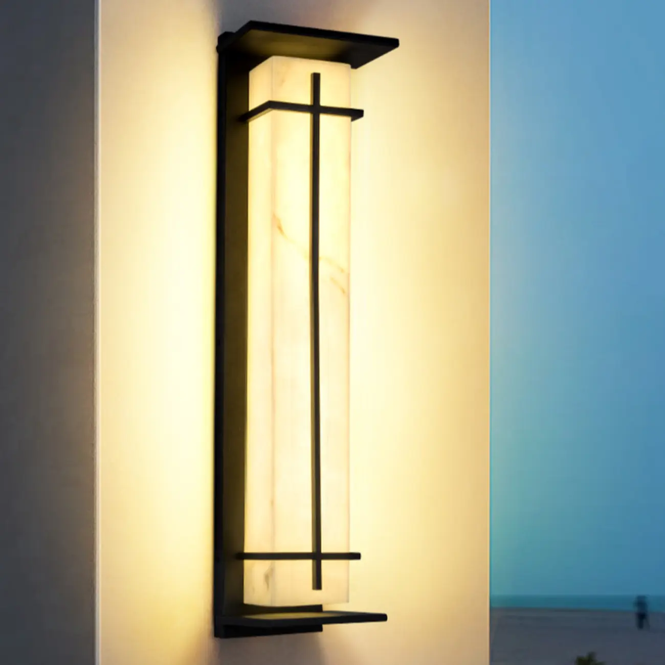 Outdoor Black Cylinder Steel & Stone LED Wall Sconce Image - 3 | homeyfad