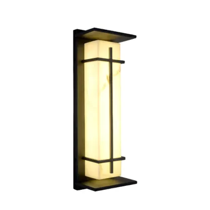 Outdoor Black Cylinder Steel & Stone LED Wall Sconce Image - 7