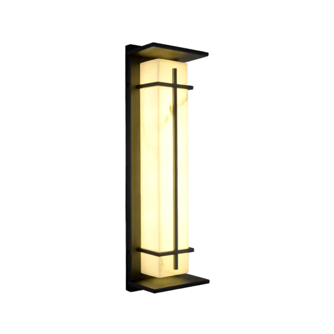 Outdoor Black Cylinder Steel & Stone LED Wall Sconce Image - 9