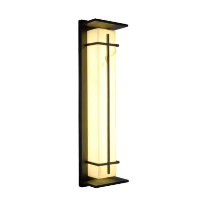 Outdoor Black Cylinder Steel & Stone LED Wall Sconce Image - 11