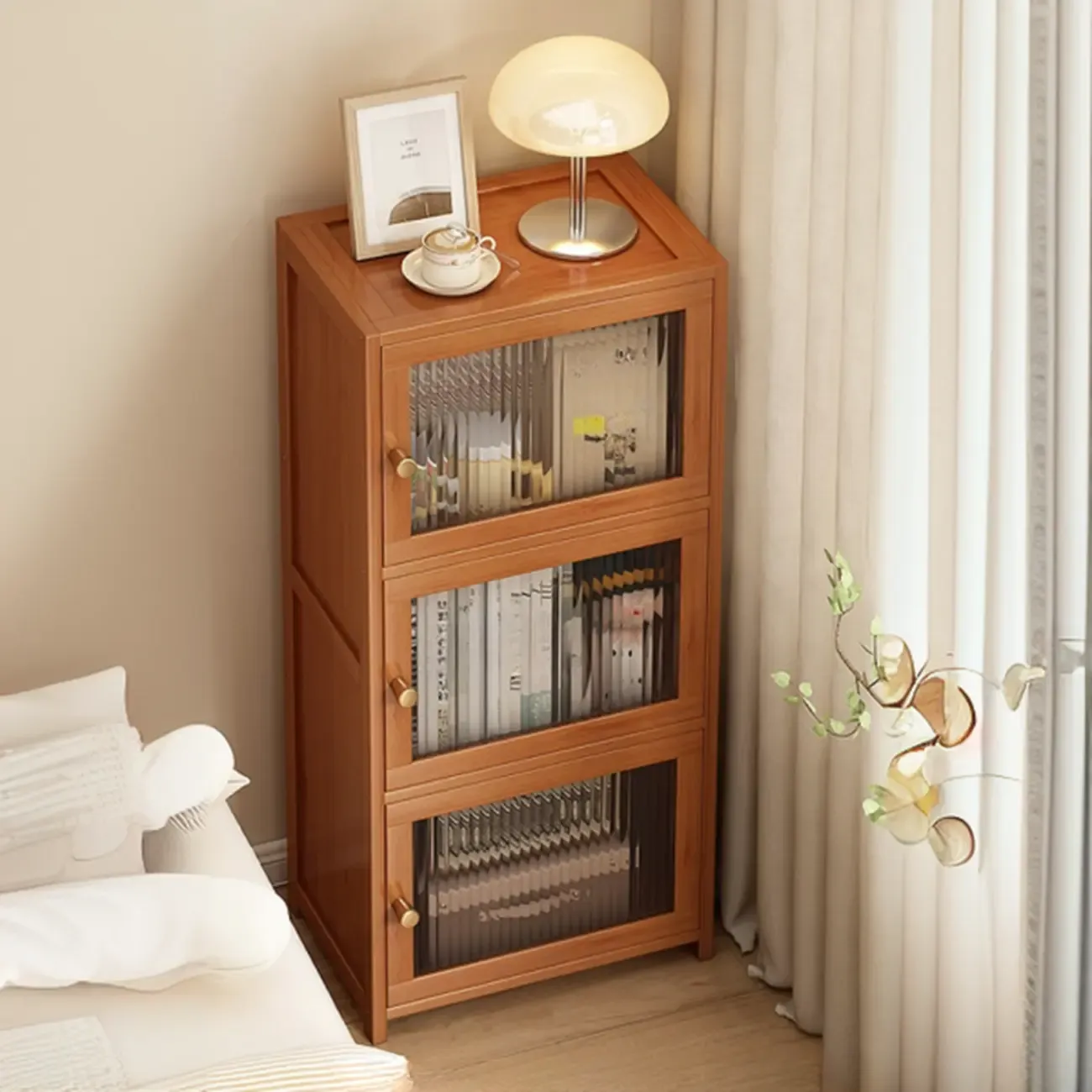 Wooden Storage Bedside Cabinet with 2 Shelves Nightstand Image - 2