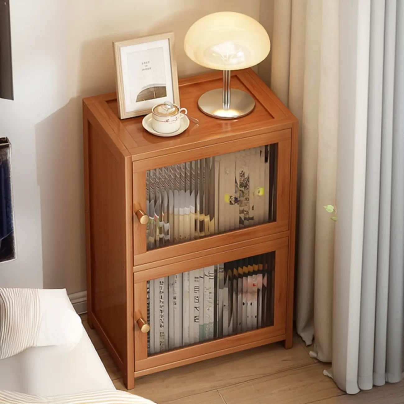 Wooden Storage Bedside Cabinet with 2 Shelves Nightstand Image - 1 | homeyfad