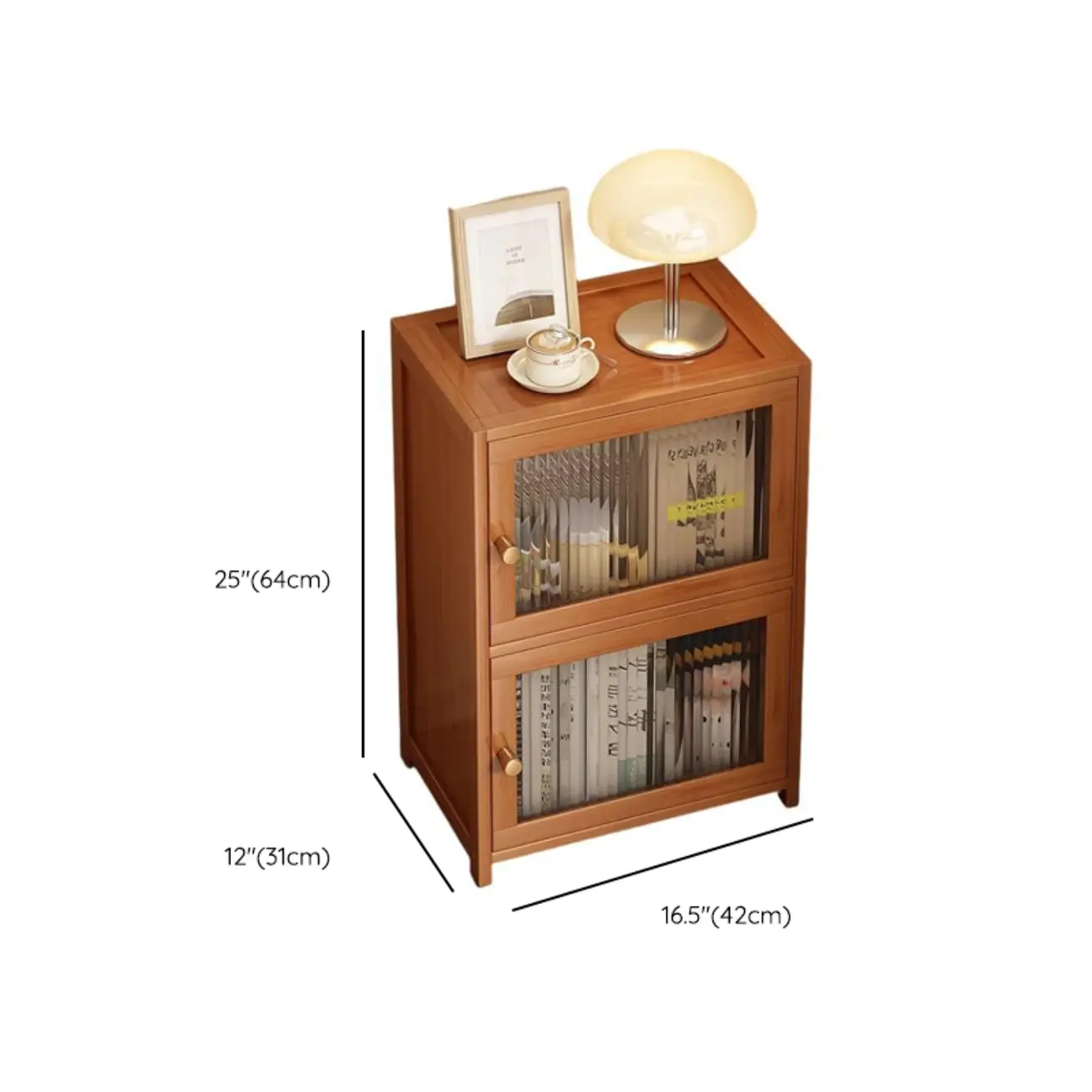 Wooden Storage Bedside Cabinet with 2 Shelves Nightstand #size