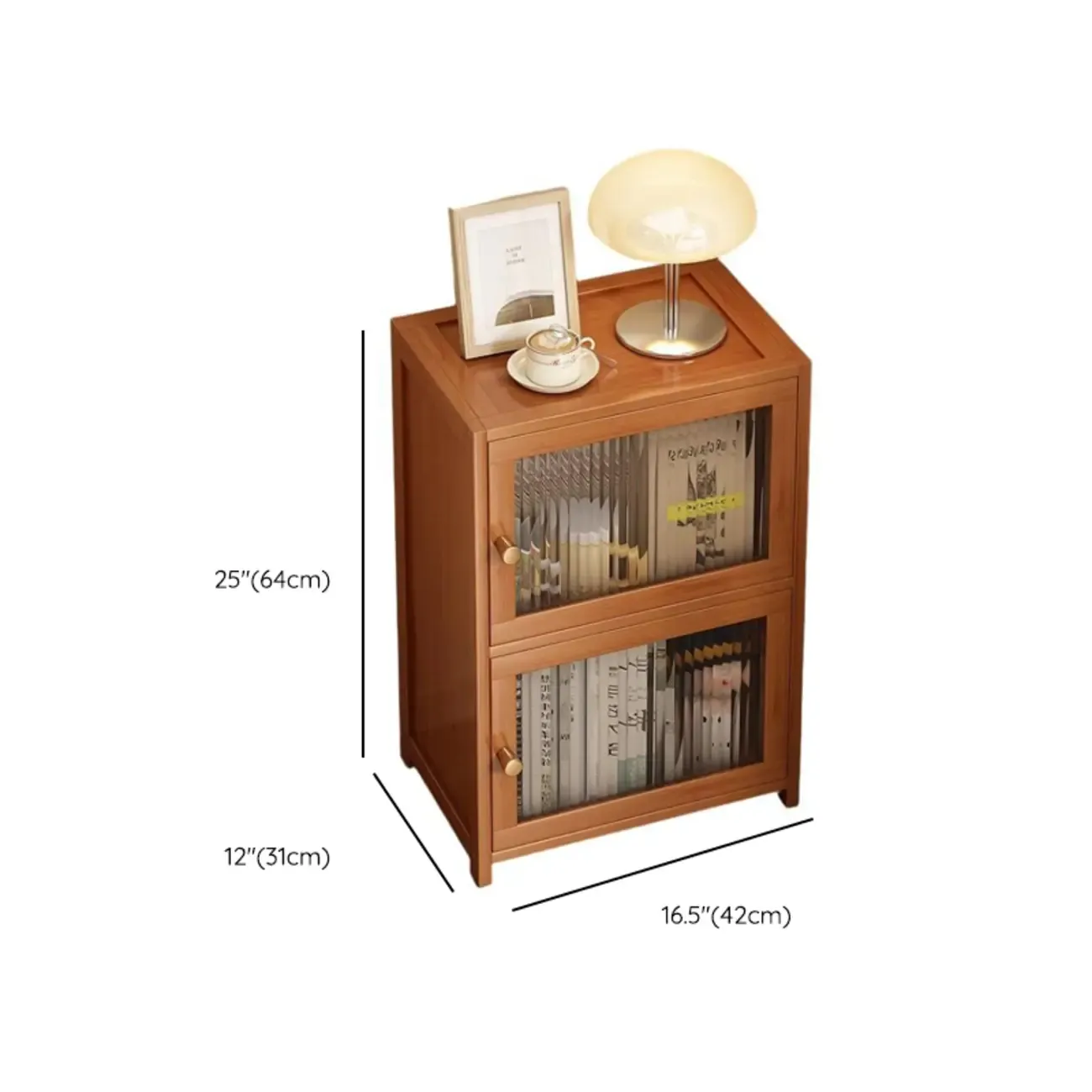 Wooden Storage Bedside Cabinet with 2 Shelves Nightstand #size