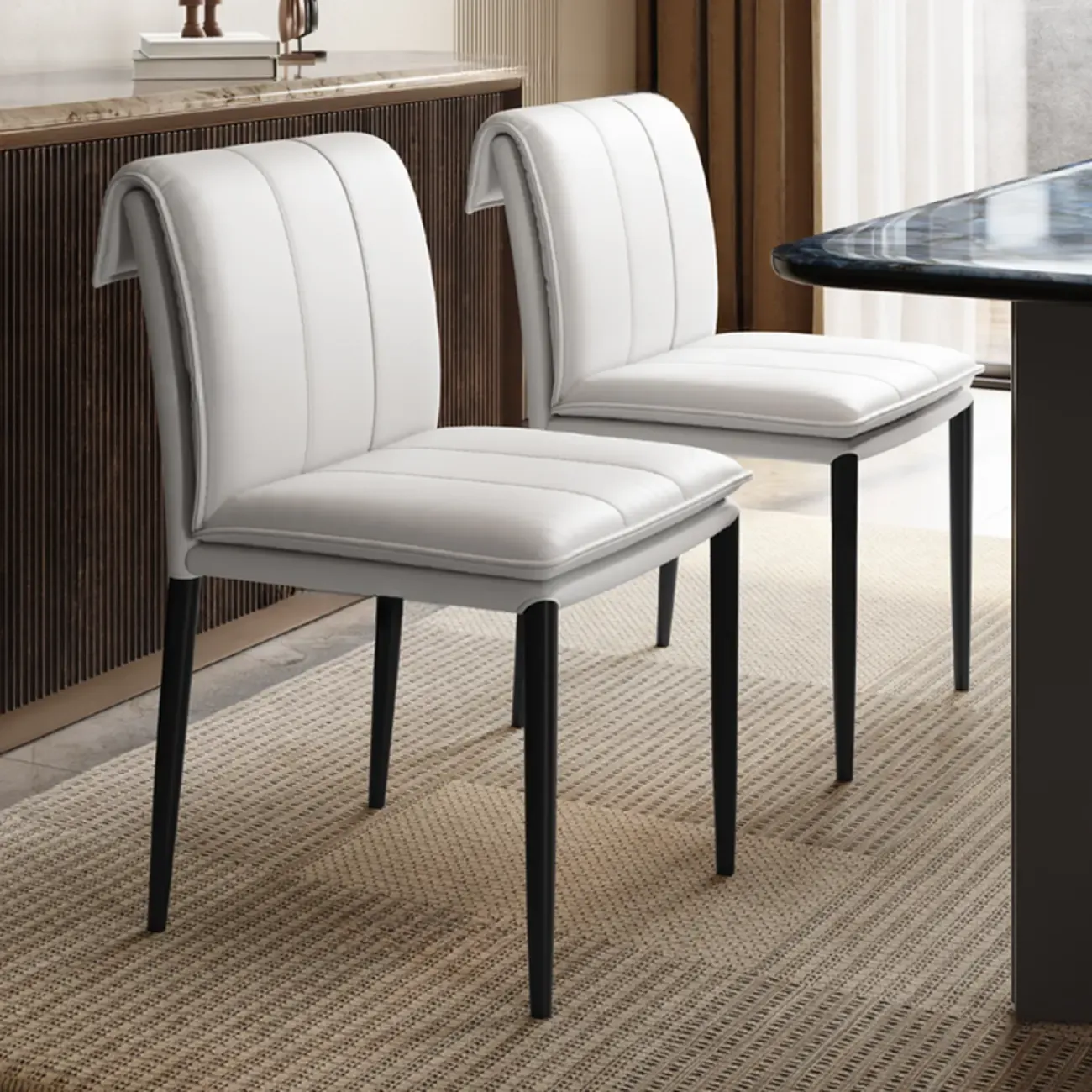 Modern Faux Leather Dining Chair with Alloy Legs Image - 1