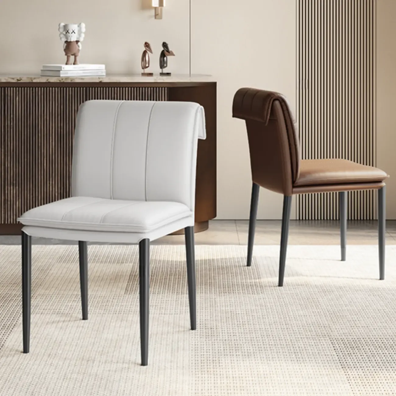 Modern Faux Leather Dining Chair with Alloy Legs Image - 3
