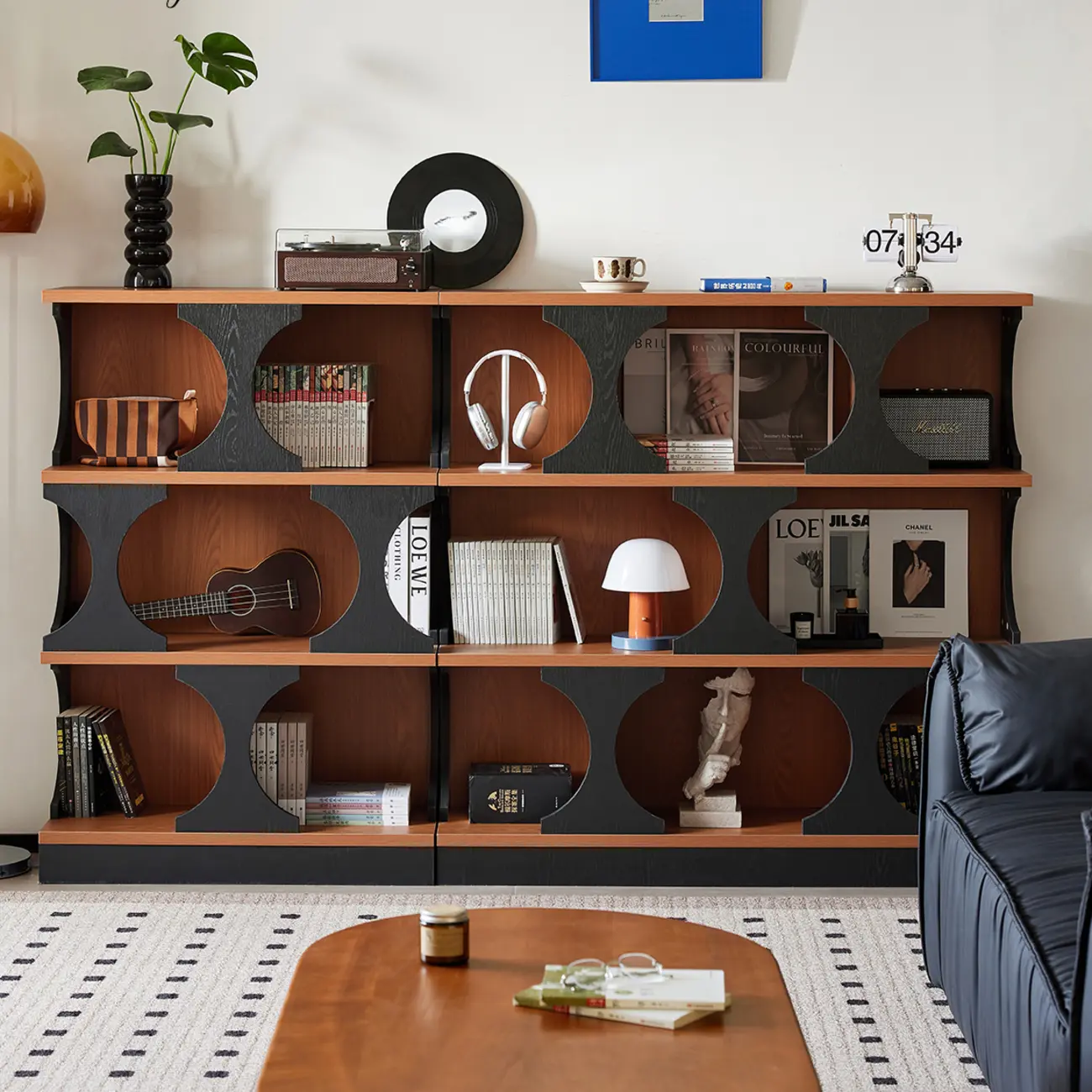 3-Tiers Geometric Modern Rectangular Wood Bookcase Black Image - 2 | homeyfad