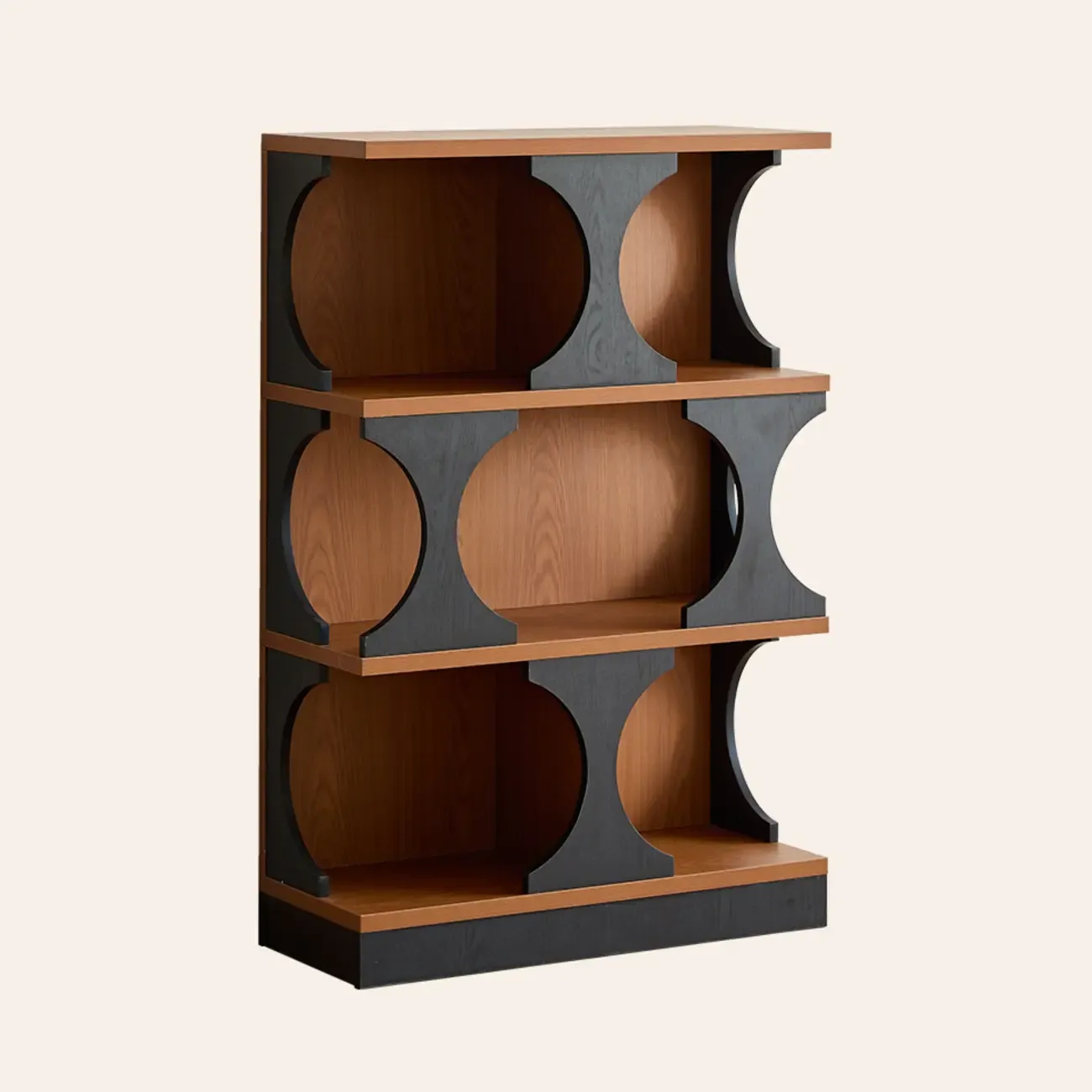 3-Tiers Geometric Modern Rectangular Wood Bookcase Black Image - 3