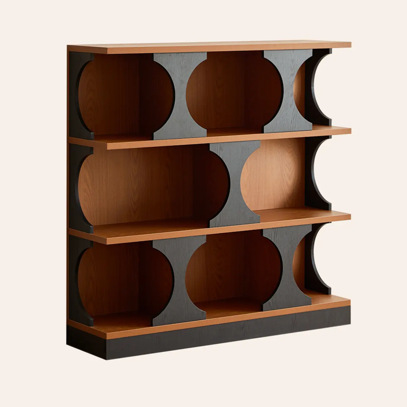 3-Tiers Geometric Modern Rectangular Wood Bookcase Black Image - 4 | homeyfad