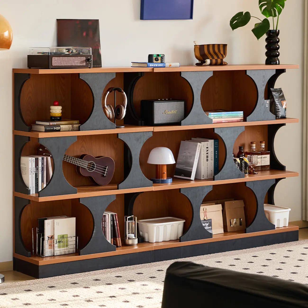 3-Tiers Geometric Modern Rectangular Wood Bookcase Black Image - 1 | homeyfad