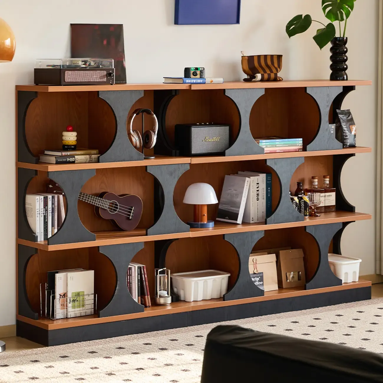 3-Tiers Geometric Modern Rectangular Wood Bookcase Black Image - 1