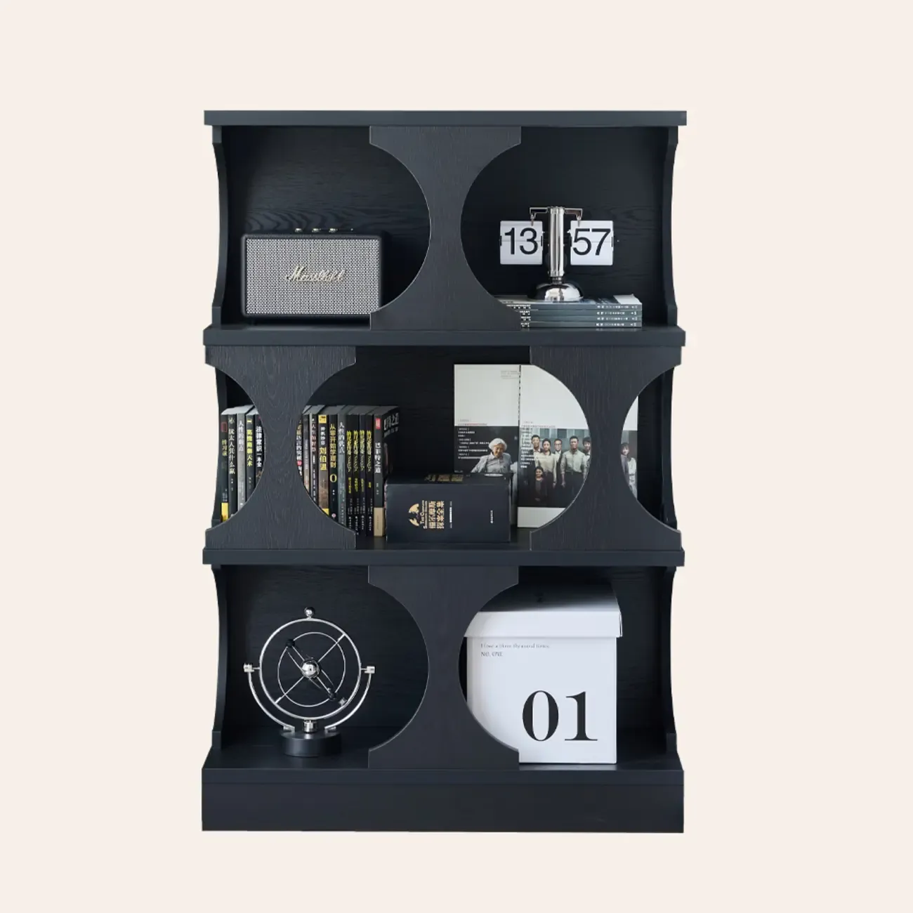 3-Tiers Geometric Modern Rectangular Wood Bookcase Black Image - 5