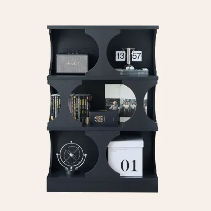 3-Tiers Geometric Modern Rectangular Wood Bookcase Black Image - 5