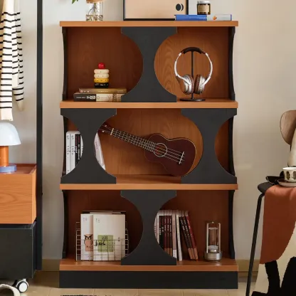3-Tiers Geometric Modern Rectangular Wood Bookcase Black Image - 6