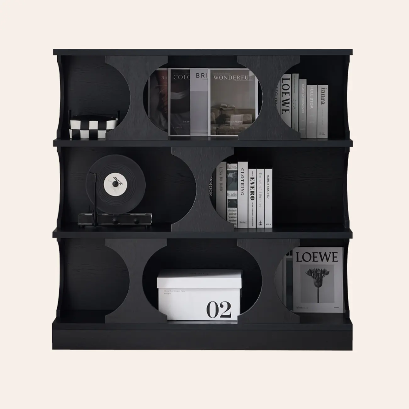 3-Tiers Geometric Modern Rectangular Wood Bookcase Black Image - 7 | homeyfad