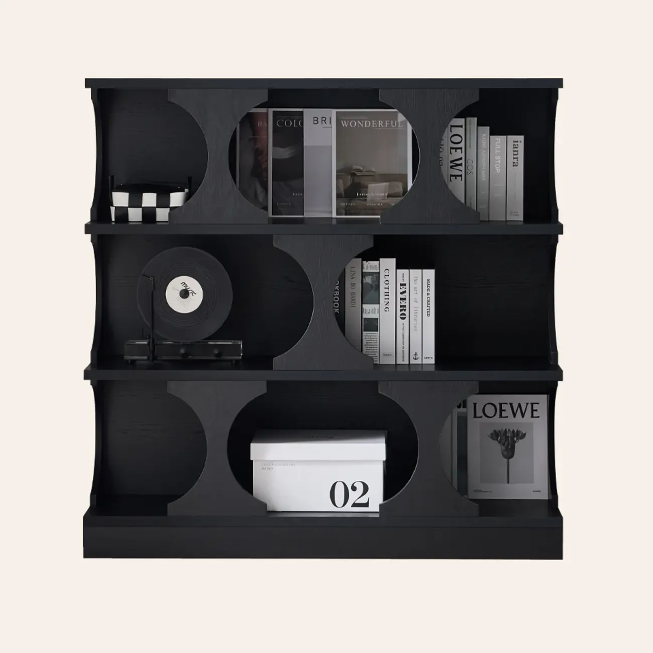 3-Tiers Geometric Modern Rectangular Wood Bookcase Black Image - 7