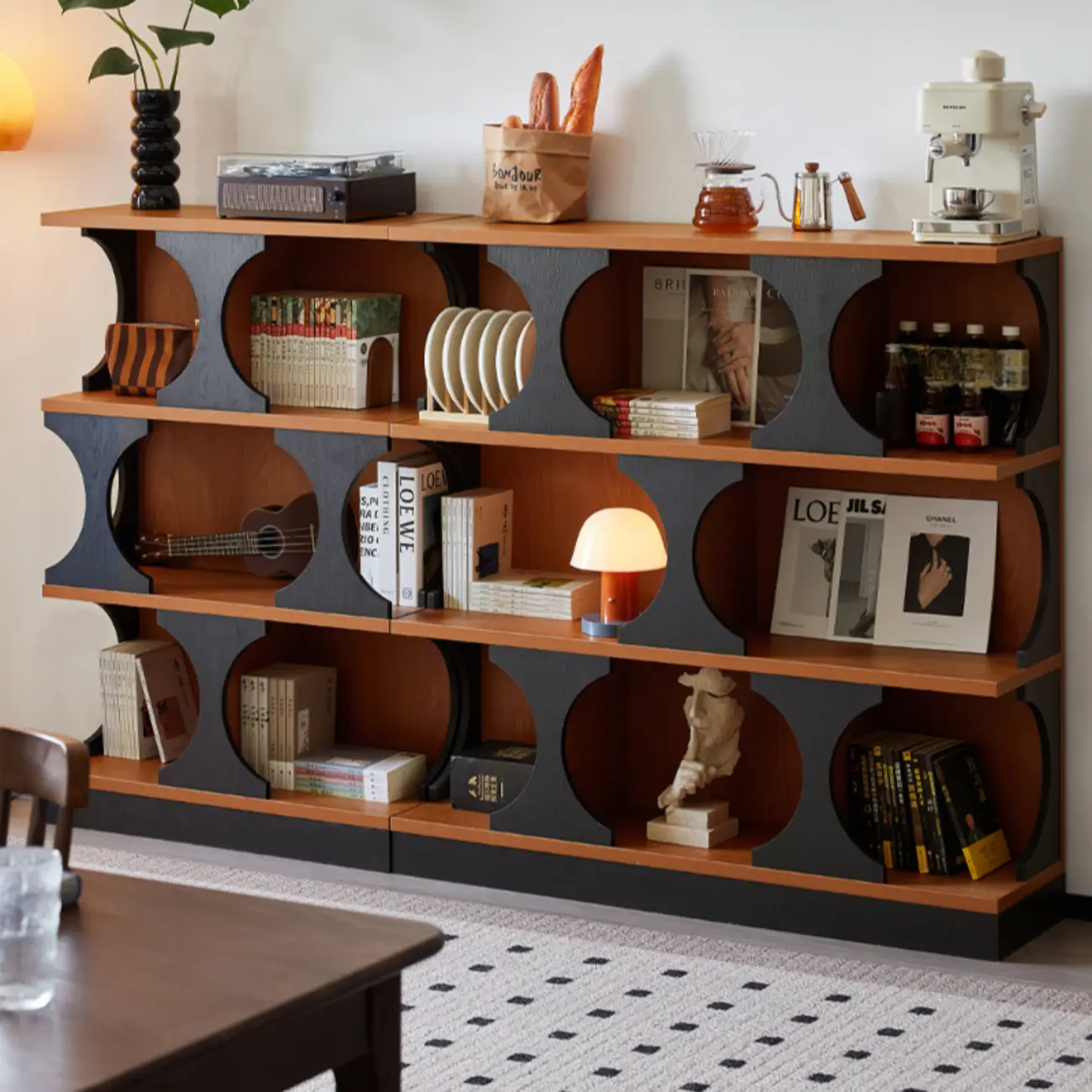 3-Tiers Geometric Modern Rectangular Wood Bookcase Black Image - 8 | homeyfad