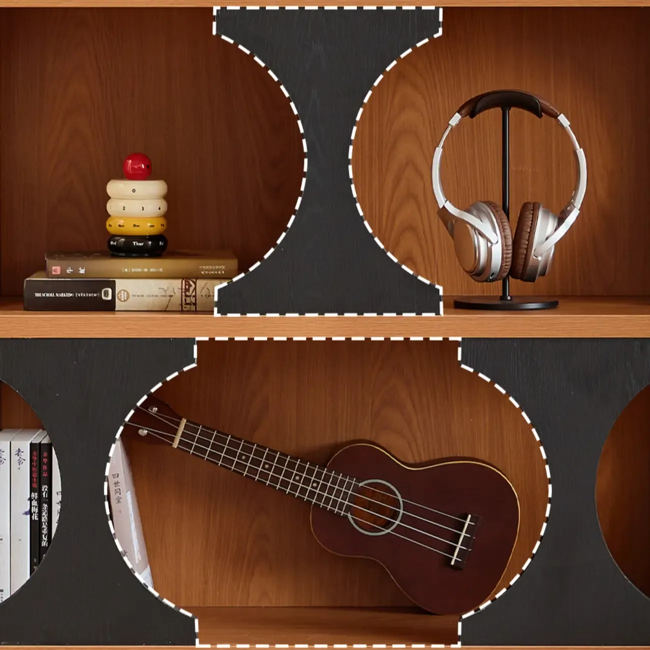 3-Tiers Geometric Modern Rectangular Wood Bookcase Black Image - 10