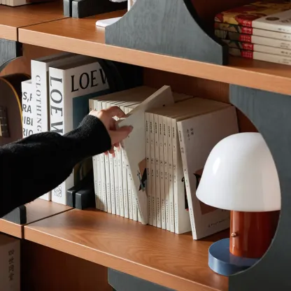 3-Tiers Geometric Modern Rectangular Wood Bookcase Black Image - 11