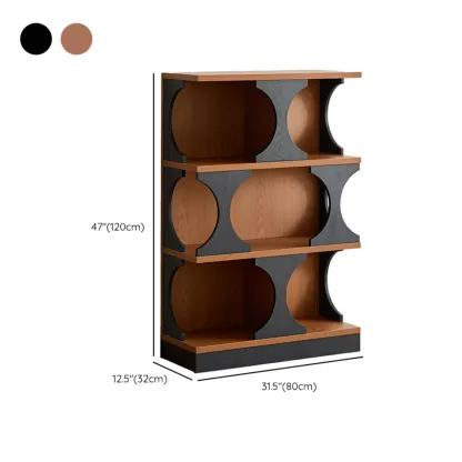 3-Tiers Geometric Modern Rectangular Wood Bookcase Black #size