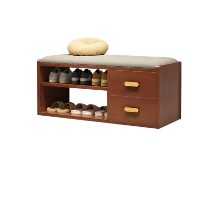 Nordic Cushioned Wooden 2 Drawers Storage Entryway Bench Image - 5