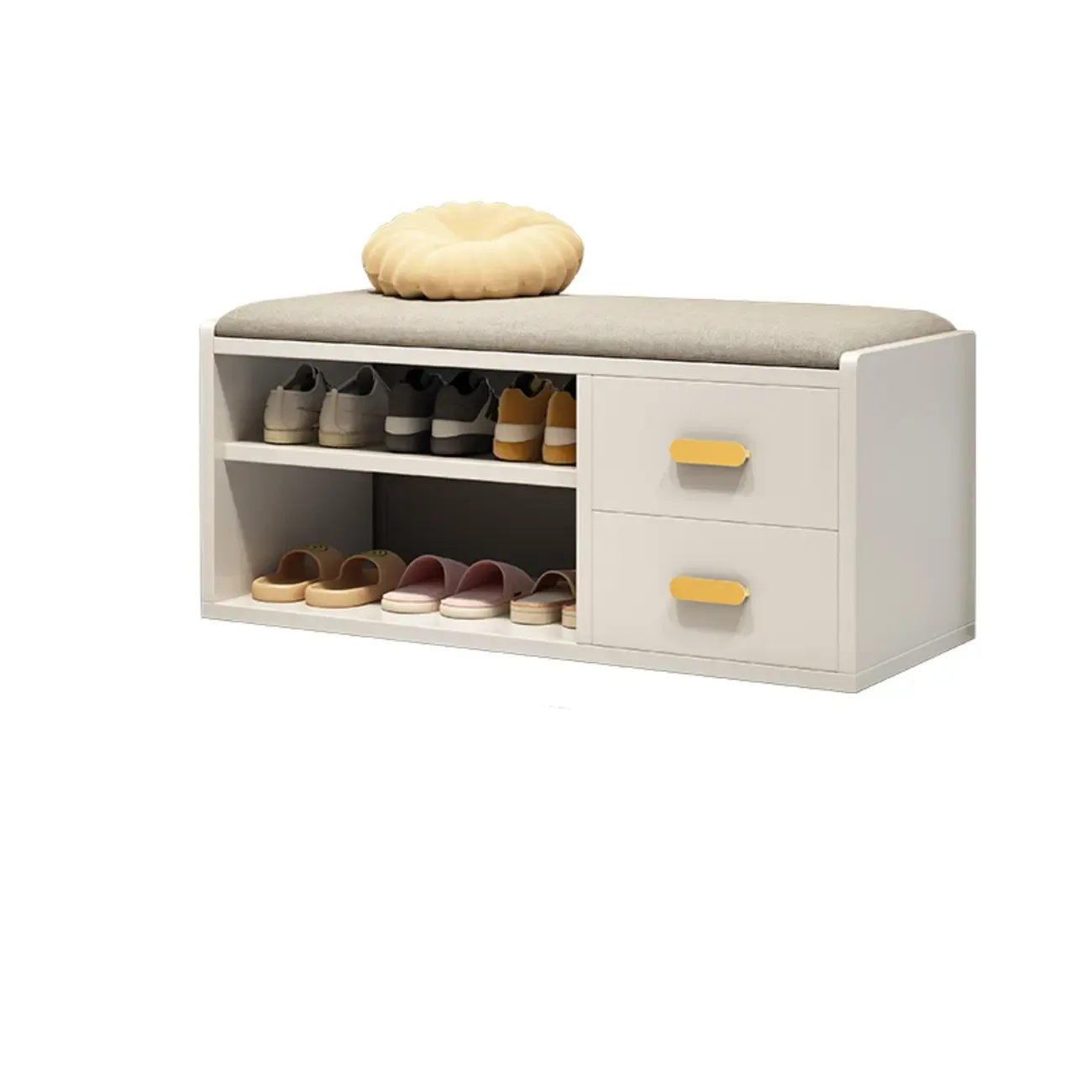 Nordic Cushioned Wooden 2 Drawers Storage Entryway Bench Image - 9