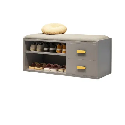 Nordic Cushioned Wooden 2 Drawers Storage Entryway Bench Image - 3