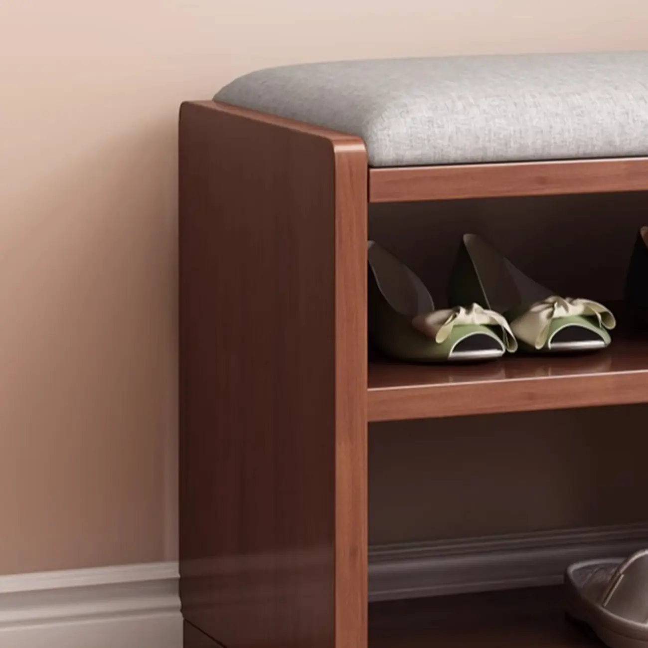 Nordic Cushioned Wooden 2 Drawers Storage Entryway Bench Image - 10 | homeyfad