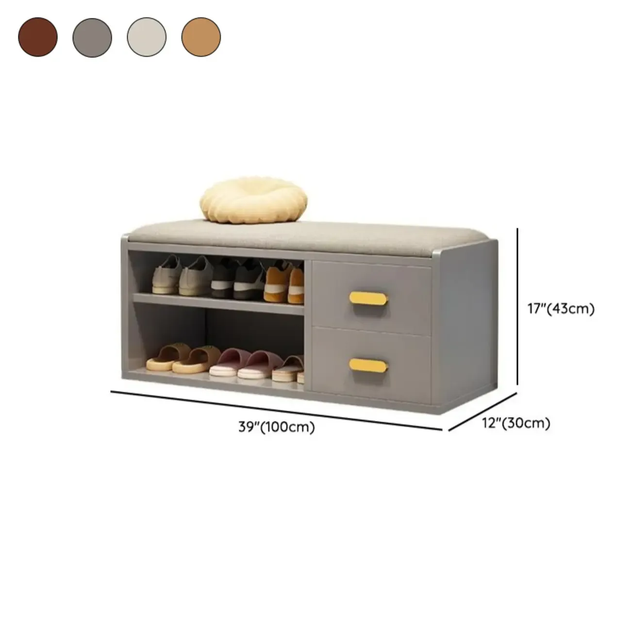 Nordic Cushioned Wooden 2 Drawers Storage Entryway Bench #size