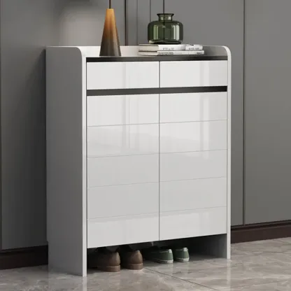 Sturdy Modern White Faux Wood Shoe Cabinet with Drawers Image - 2