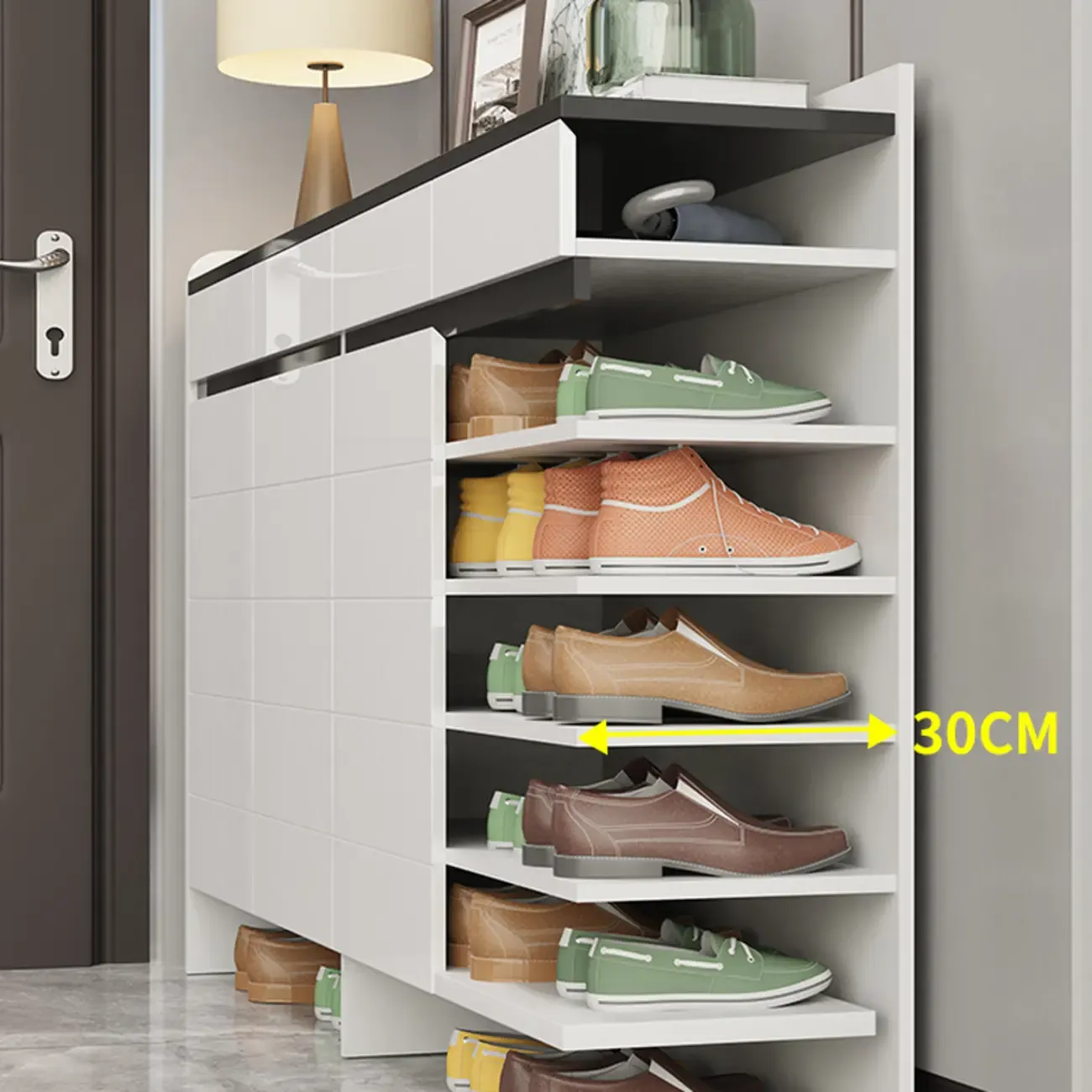 Sturdy Modern White Faux Wood Shoe Cabinet with Drawers Image - 4