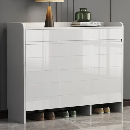 Sturdy Modern White Faux Wood Shoe Cabinet with Drawers Image - 7