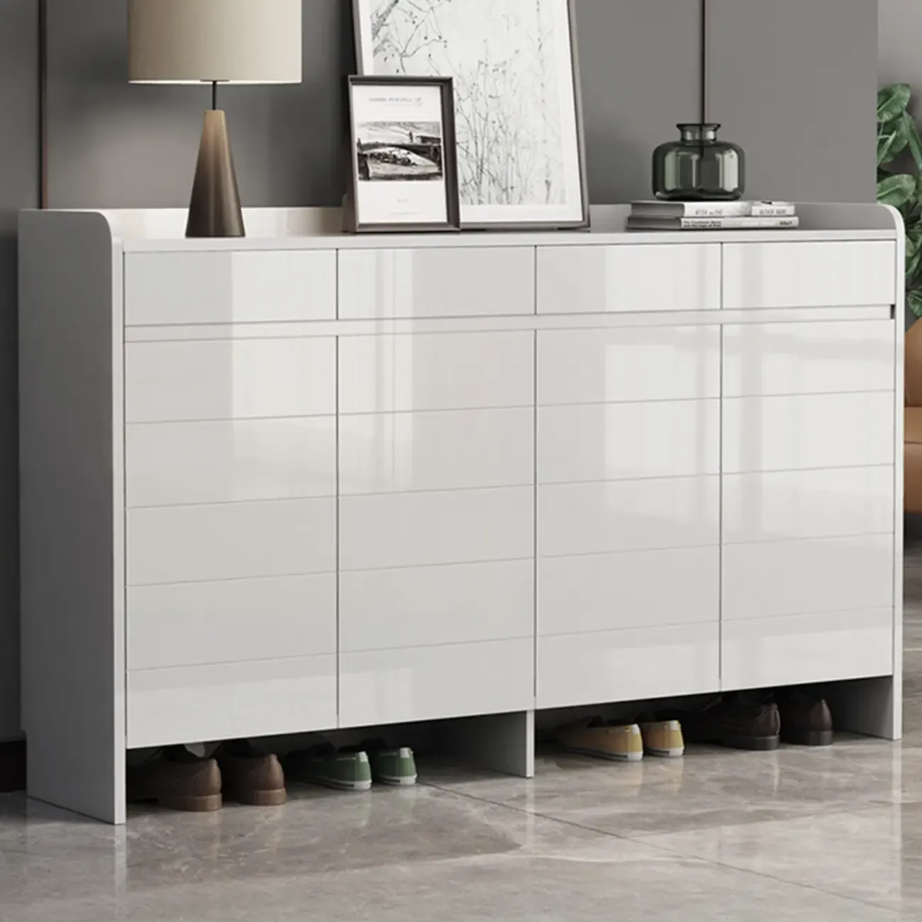 Sturdy Modern White Faux Wood Shoe Cabinet with Drawers Image - 11