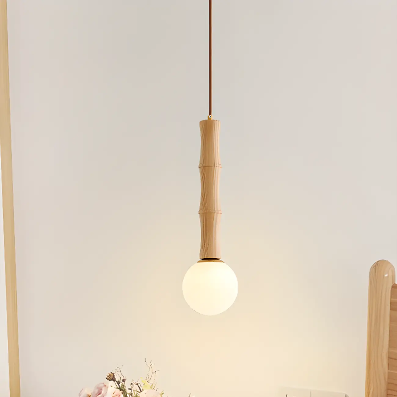 Modern Wood Pendant Light Globe Kitchen Island Fixture | homeyfad