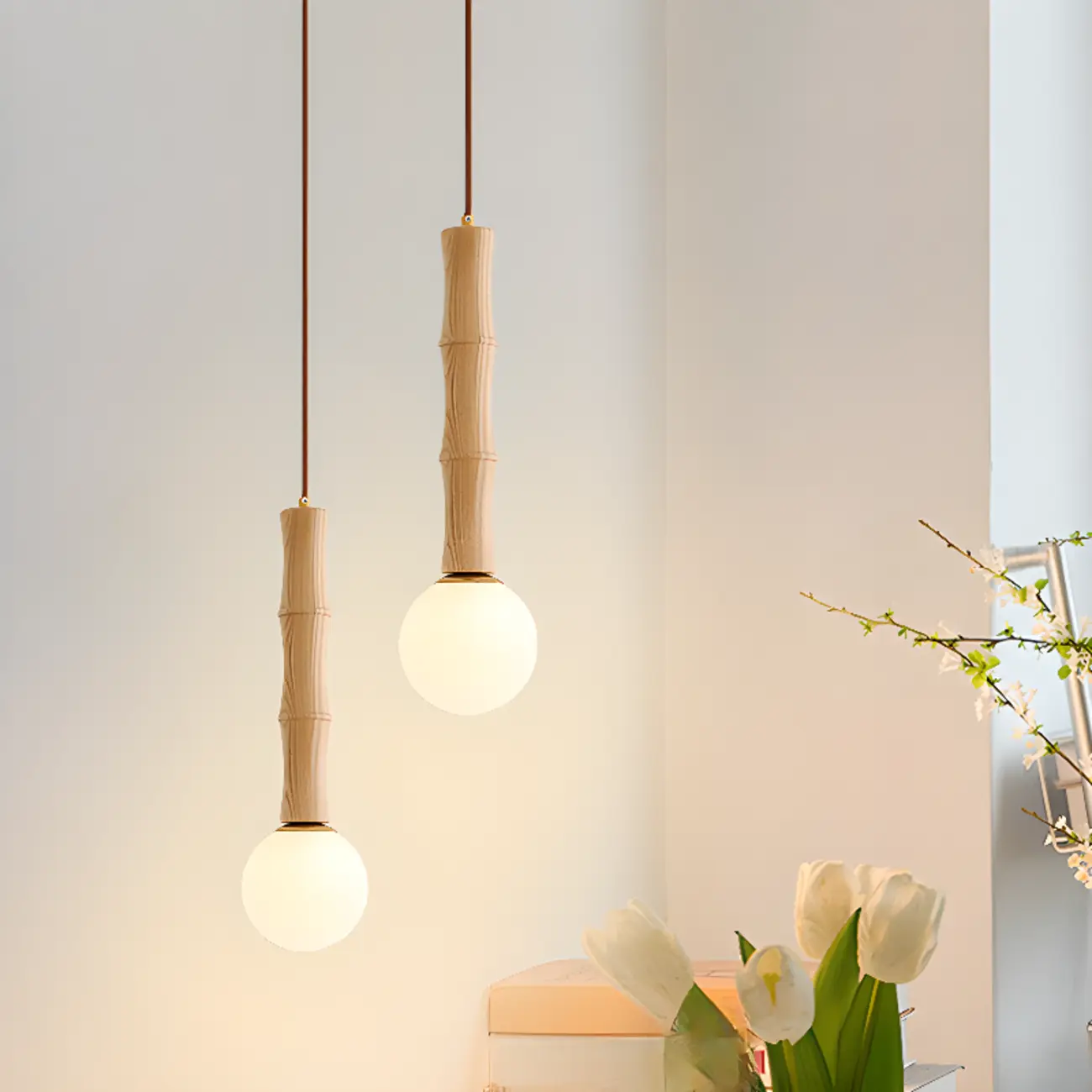 Modern Wood Pendant Light Globe Kitchen Island Fixture | homeyfad