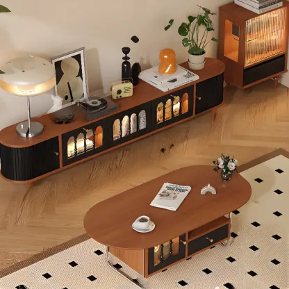 Warm Shaker Wood TV Stand with Cable Management & Light & 4-Cabinet/5 Cabinets/6 Cabinets