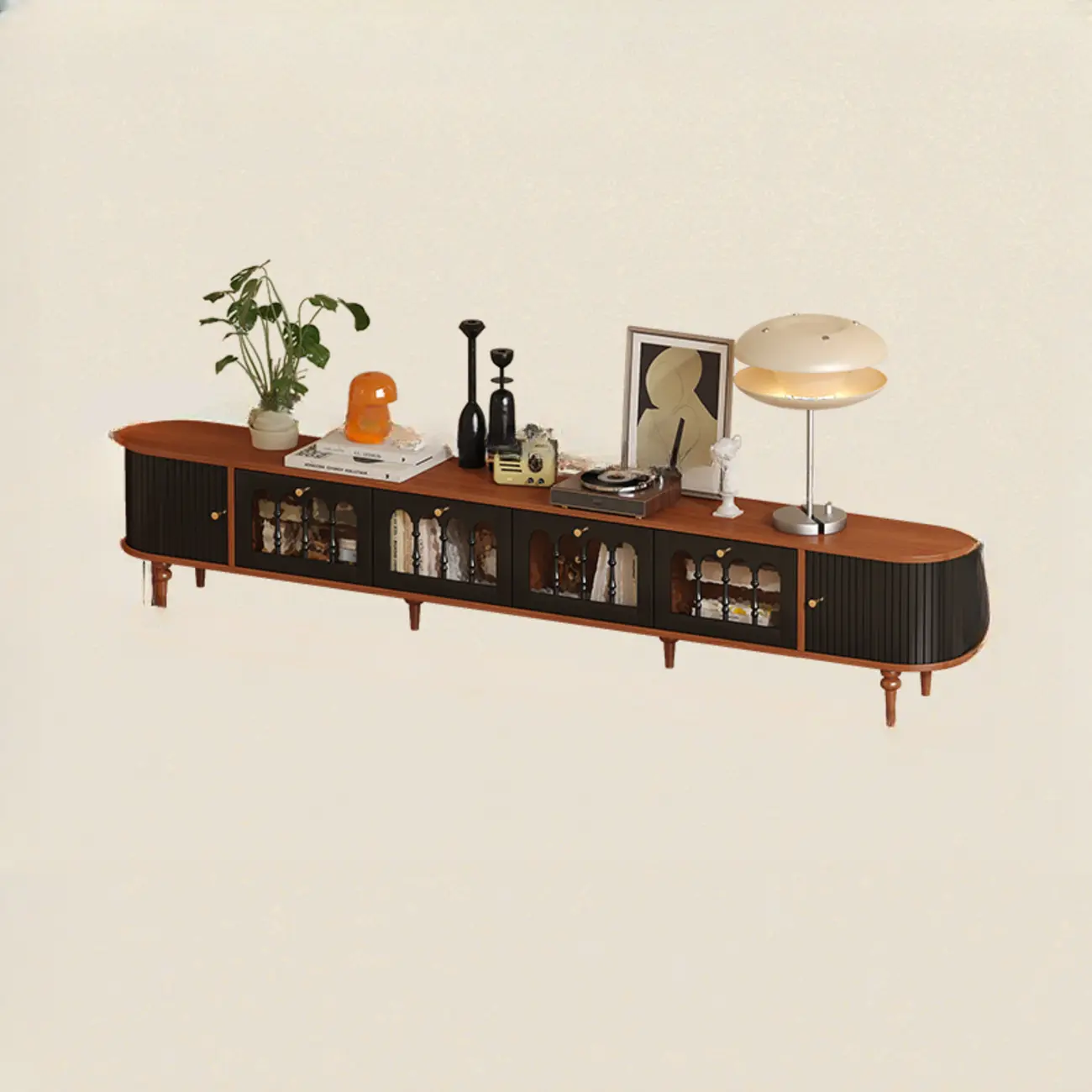 Warm Shaker Wood TV Stand with Cable Management & Light & 4-Cabinet/5 Cabinets/6 Cabinets | homeyfad