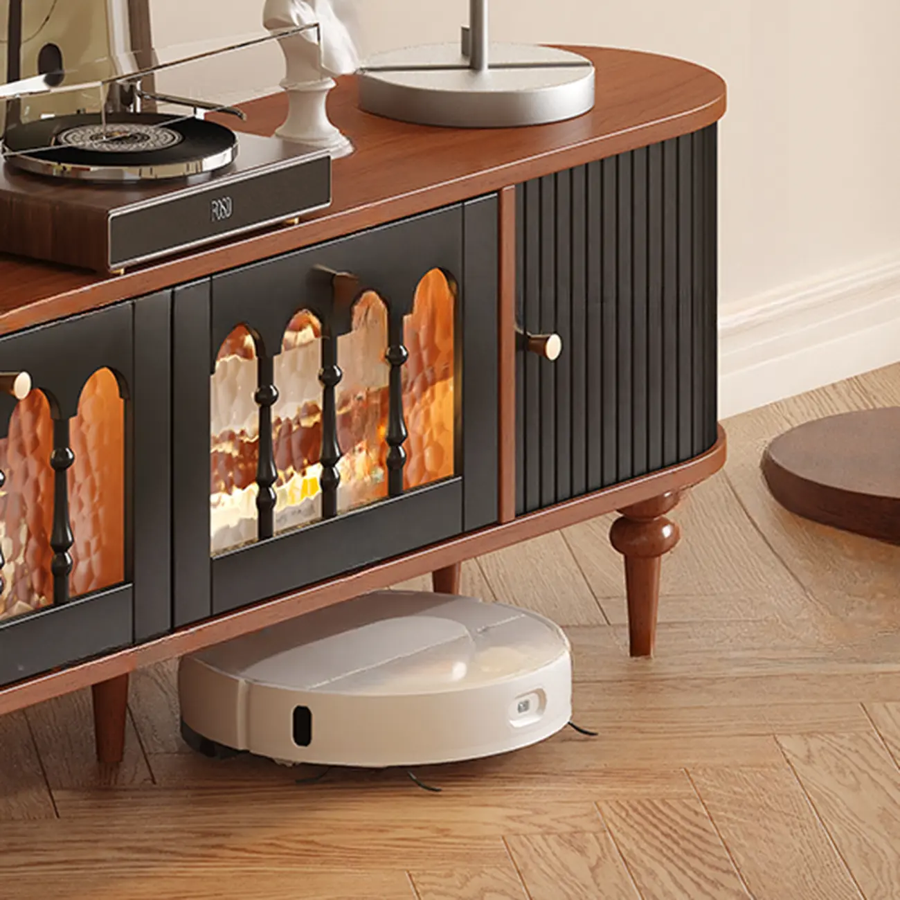 Warm Shaker Wood TV Stand with Cable Management & Light & 4-Cabinet/5 Cabinets/6 Cabinets | homeyfad