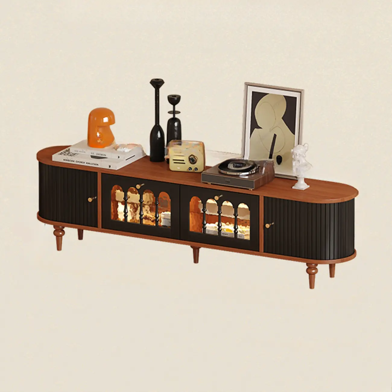 Warm Shaker Wood TV Stand with Cable Management & Light & 4-Cabinet/5 Cabinets/6 Cabinets | homeyfad