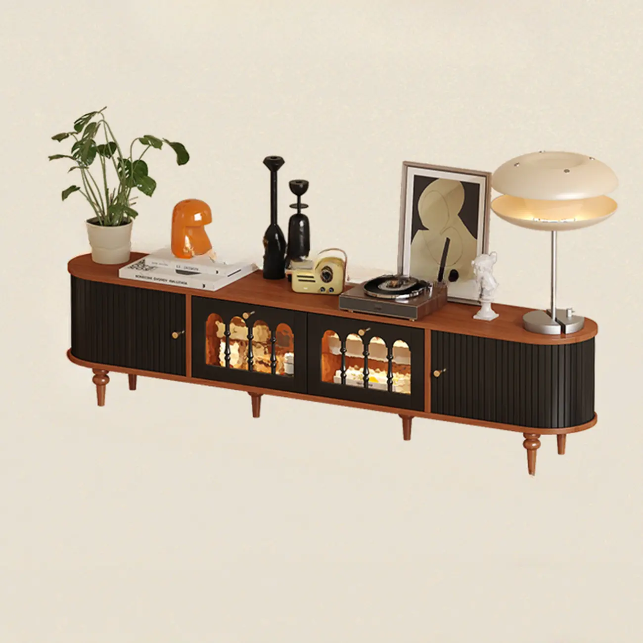 Warm Shaker Wood TV Stand with Cable Management & Light & 4-Cabinet/5 Cabinets/6 Cabinets | homeyfad