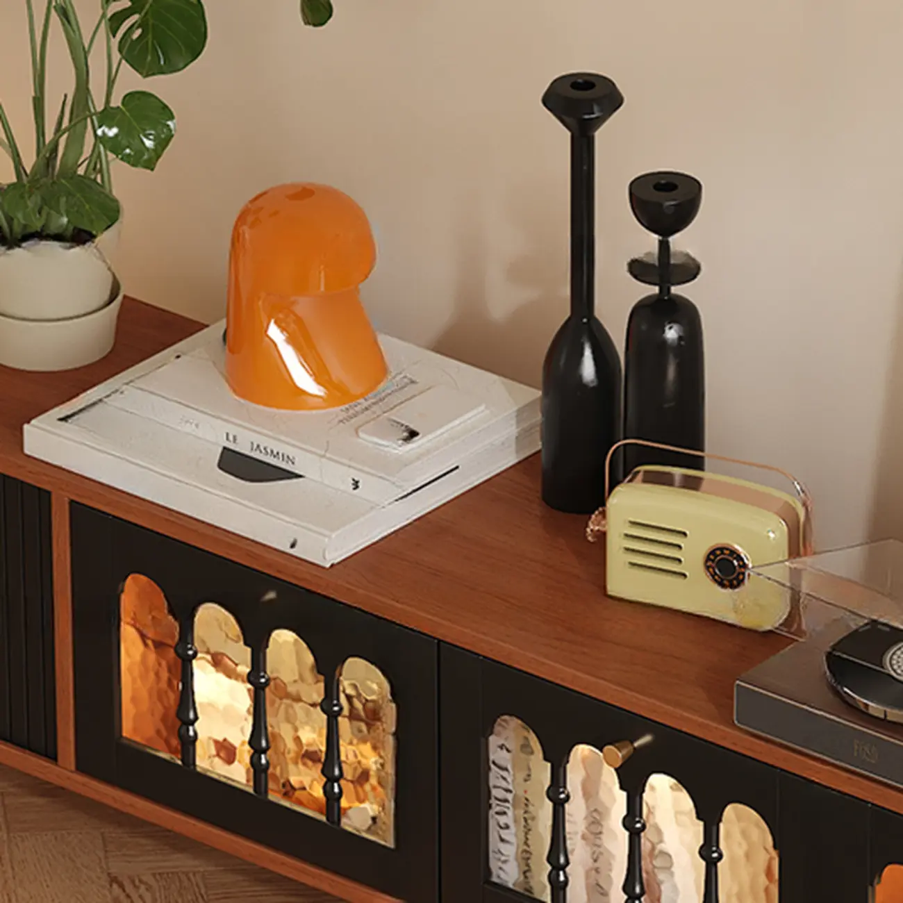 Warm Shaker Wood TV Stand with Cable Management & Light & 4-Cabinet/5 Cabinets/6 Cabinets | homeyfad