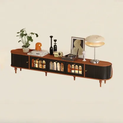 Warm Shaker Wood TV Stand with Cable Management & Light & 4-Cabinet/5 Cabinets/6 Cabinets