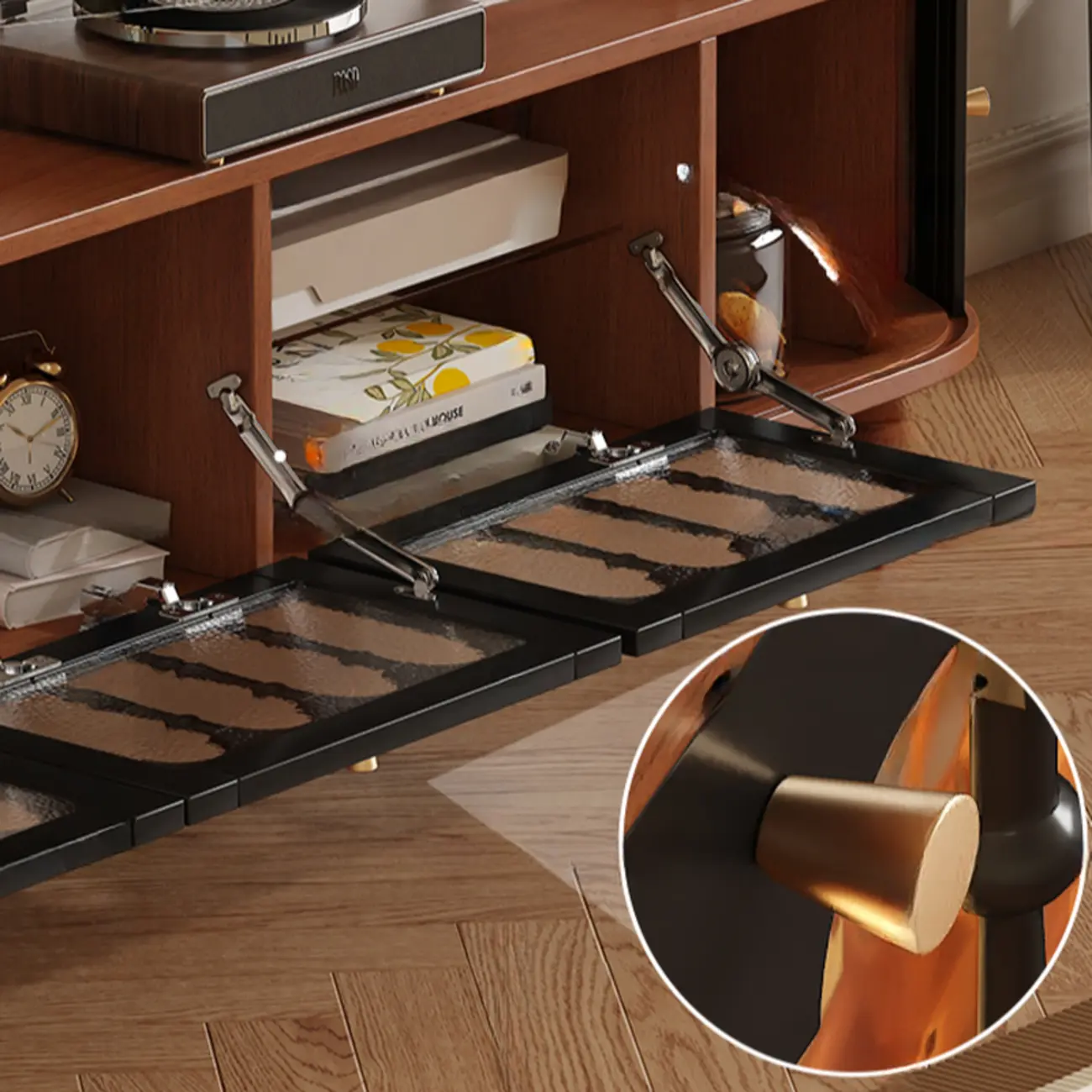 Warm Shaker Wood TV Stand with Cable Management & Light & 4-Cabinet/5 Cabinets/6 Cabinets | homeyfad