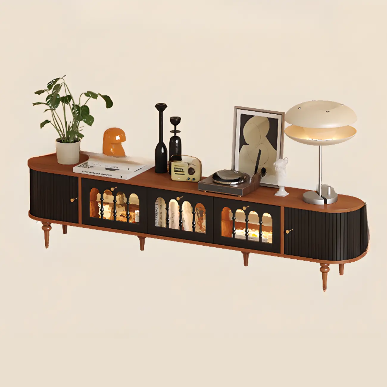 Warm Shaker Wood TV Stand with Cable Management & Light & 4-Cabinet/5 Cabinets/6 Cabinets | homeyfad