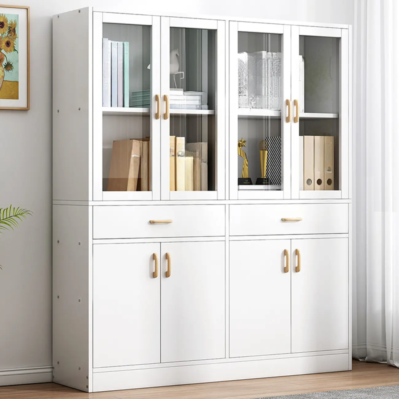 Functional Large Wooden Display Bookcase with Door Image - 1 | homeyfad