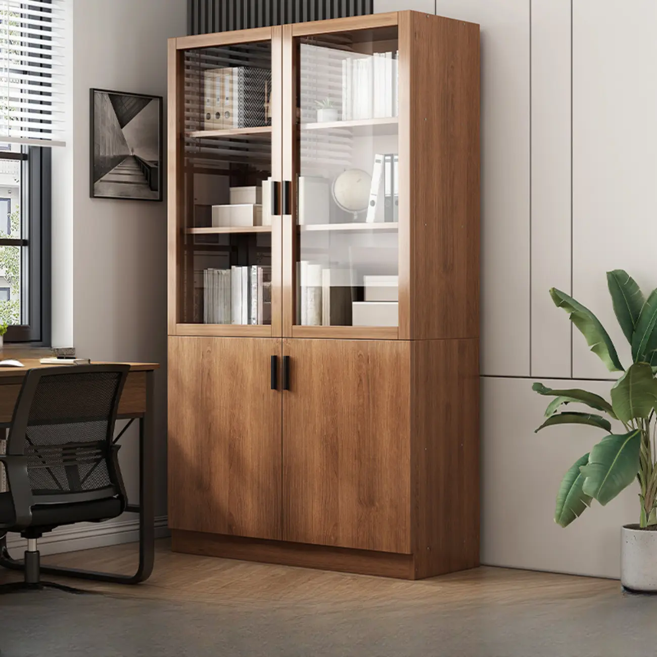 Functional Large Wooden Display Bookcase with Door Image - 2 | homeyfad