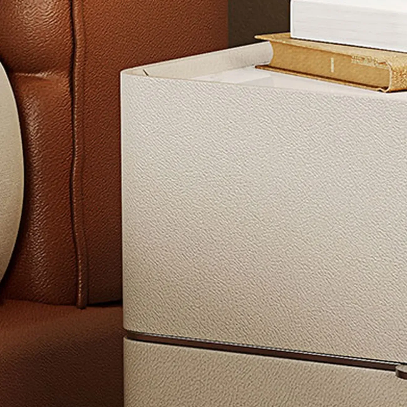 White Stone Top 2-Drawer Wood Square Nightstand Image - 10