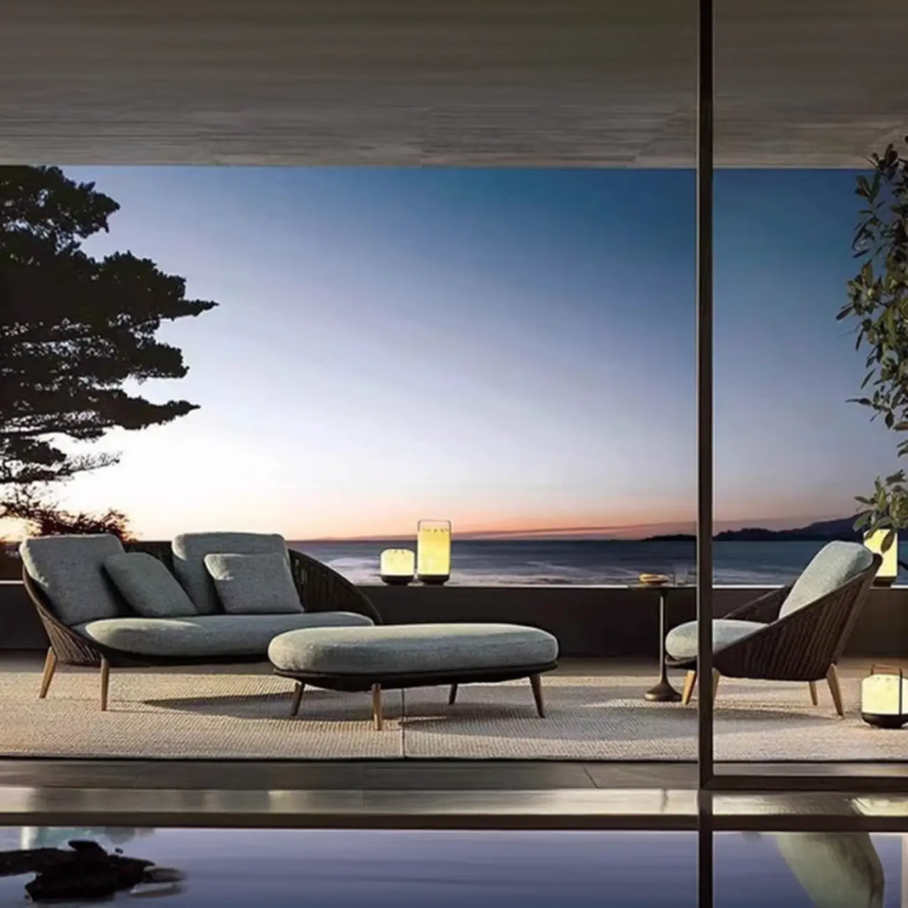 Modern Outdoor Rattan Sofa Set with Black Metal Frame Image - 2 | homeyfad
