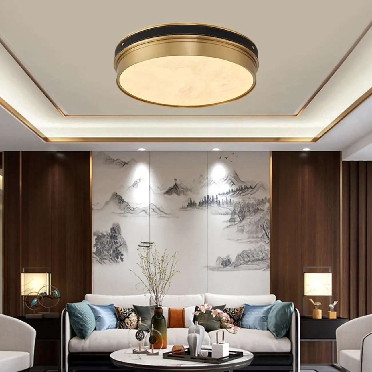 Gold Stone Circle LED Flush Mount Ceiling Light Image - 2
