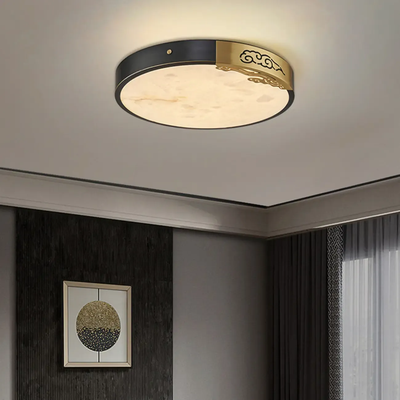Gold Stone Circle LED Flush Mount Ceiling Light Image - 1